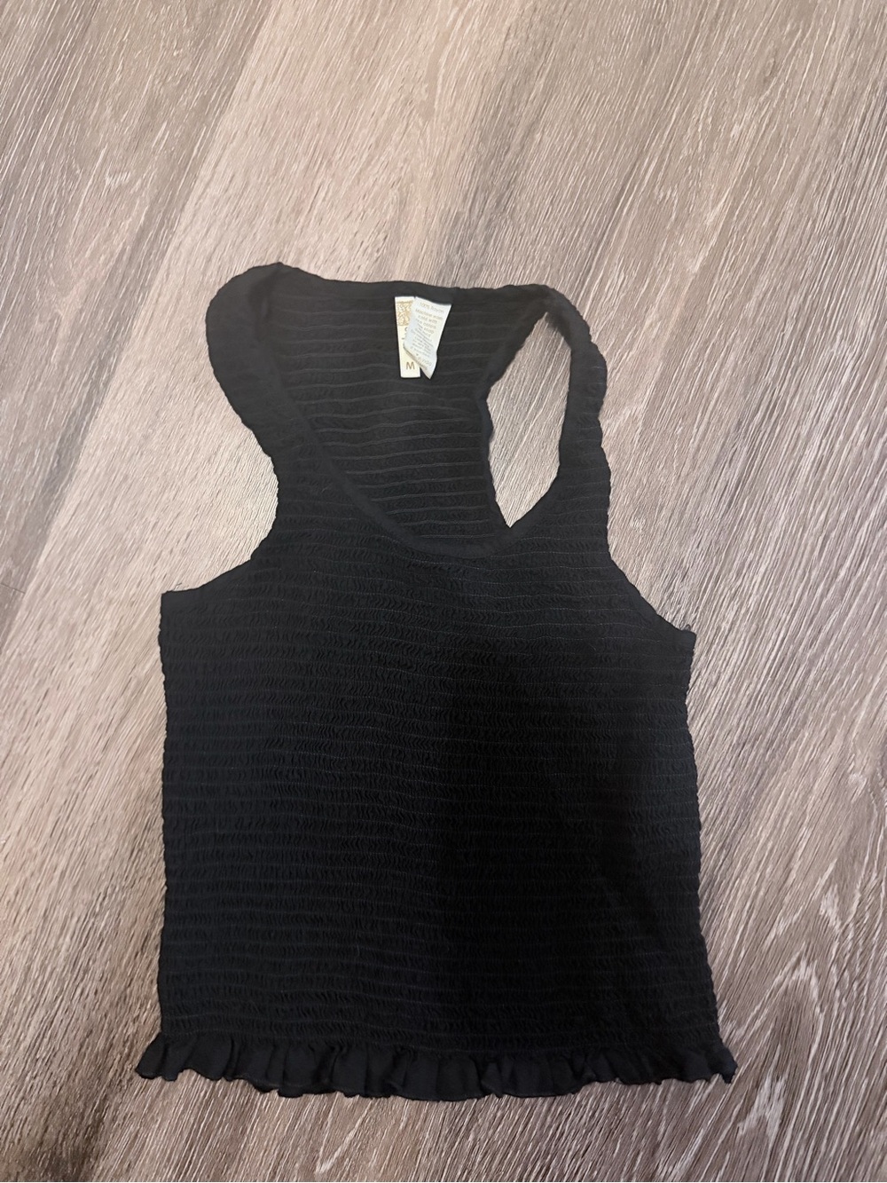 Japna Black Smocked Racerback Tank with Ruffle Hem